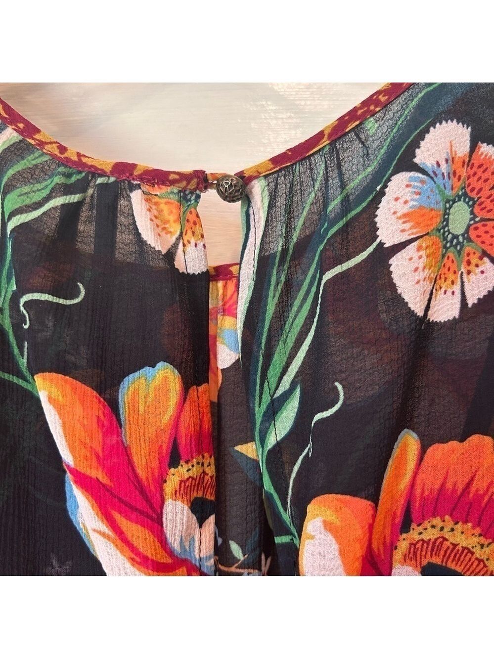 NEW Anthropologie Black Motif Boho Floral Velvet Trim Midi Dress Sz OUS Lined - Picture 14 of 14